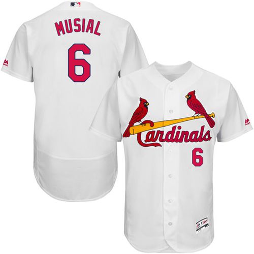 Cardinals #6 Stan Musial White Flexbase Authentic Collection Stitched MLB Jersey - Click Image to Close